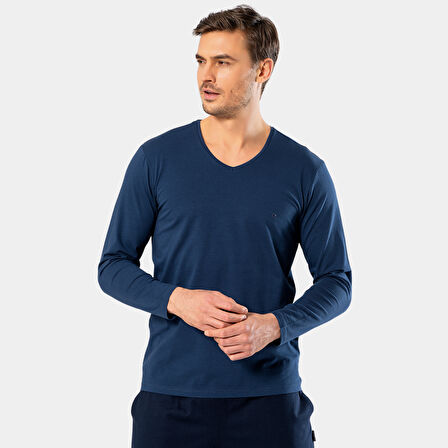 Cacharel Erkek V Yaka Uzun Kollu T-Shirt 1334/İndigo