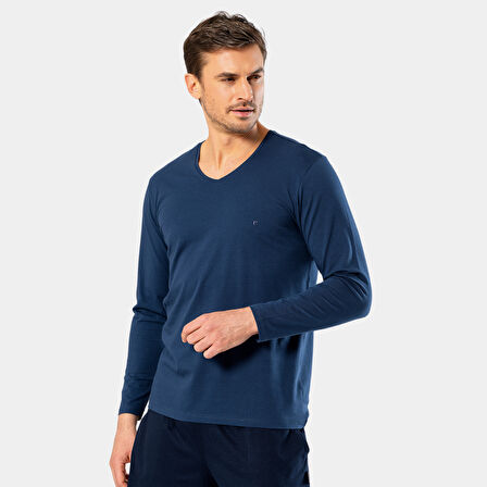 Cacharel Erkek V Yaka Uzun Kollu T-Shirt 1334/İndigo