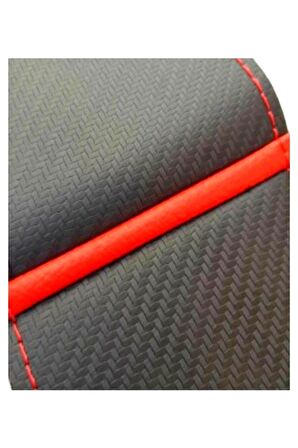 Vw Passat B8-b8,5 Uyumlu Dikmeli Direksiyon Kılıfı Karbon-alkantara Yüzüklü Kırmızı Ipli