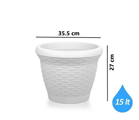 Omnipazar SO-HS04 Plastik Hasır Desenli Dekoratif Saksı 15 Litre No 4
