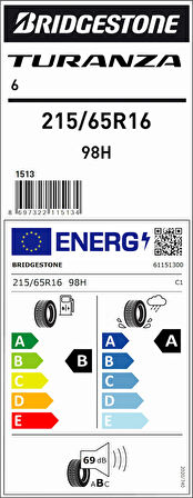 Bridgestone 215/65R16 98H Turanza 6 B-A-69 Yaz Suv Lastiği (Üretim Yılı: 2025)