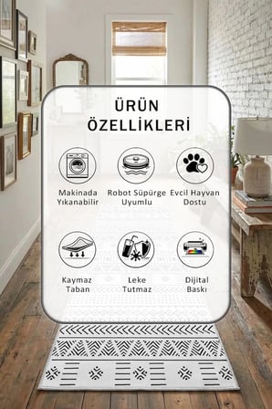 Ehl 172 Modern Dijital Baskı Yıkanabilir Kaymaz Yolluk Halı