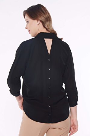 Kadın Siyah Arkası Düğme Detaylı Buluz | 36