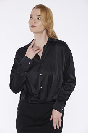 Siyah Önü Pile Detaylı Gömlek | 40