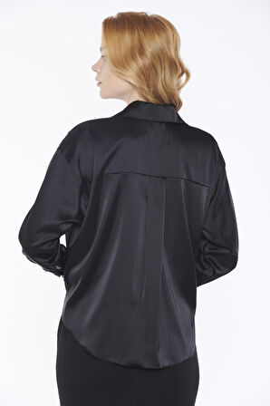 Siyah Önü Pile Detaylı Gömlek | 40