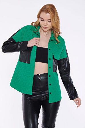 Kapitone Detaylı Deri Gömlek | 36