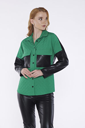 Kapitone Detaylı Deri Gömlek | 36