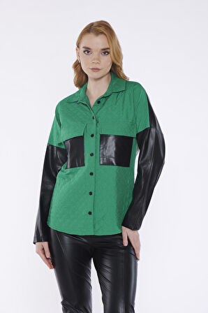 Kapitone Detaylı Deri Gömlek | 36