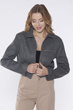 Gri Fermuarlı Ceket | 40
