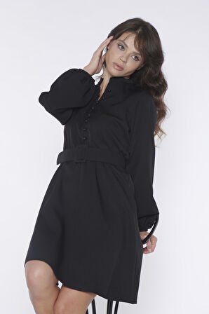 Allurra Siyah Kemerli Elbise | 36