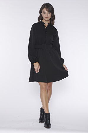 Allurra Siyah Kemerli Elbise | 36