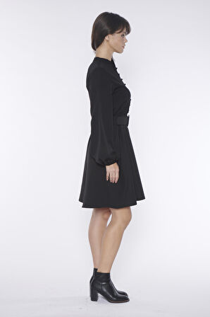 Allurra Siyah Kemerli Elbise | 36