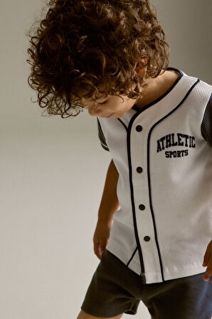 Next Baby Pamuklu Lacivert Beyaz Kısa Kollu Şortlu Alt Üst Takım