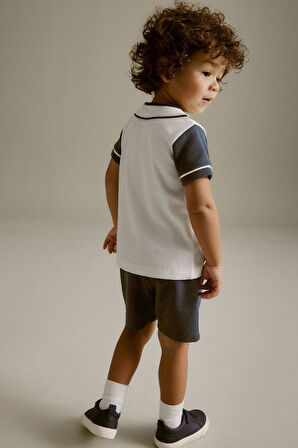 Next Baby Pamuklu Lacivert Beyaz Kısa Kollu Şortlu Alt Üst Takım