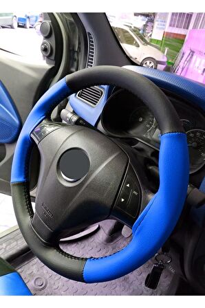 Fiat Linea Uyumlu Iki Renkli Mavi Siyah Deri Dikmeli Direksiyon Kılıfı
