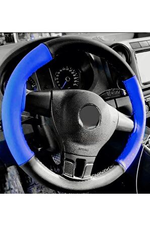 Fiat Linea Uyumlu Iki Renkli Mavi Siyah Deri Dikmeli Direksiyon Kılıfı