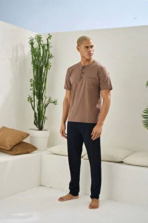 Erkek 2090 Erkek  Midi Yaka Pijama Takım