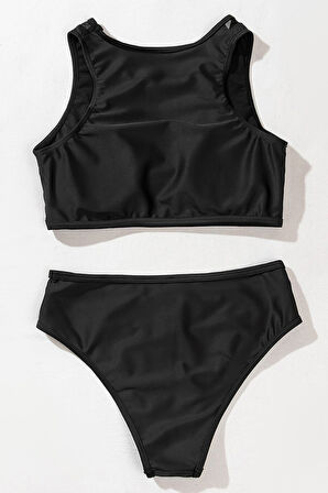 Kadın Siyah Tül Detaylı Yüksek Bel Sütyen Takımı