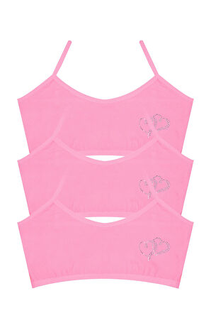 Öts Kız Çocuk Büstiyer 3'lü Taş Baskılı Pedsiz (%96 Pamuk - %4 Elastan)