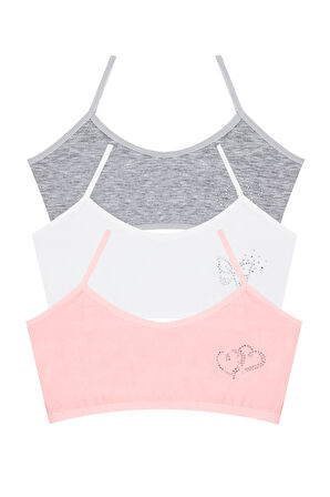 Öts Kız Çocuk Büstiyer 3'lü Taş Baskılı Pedsiz (%96 Pamuk - %4 Elastan)