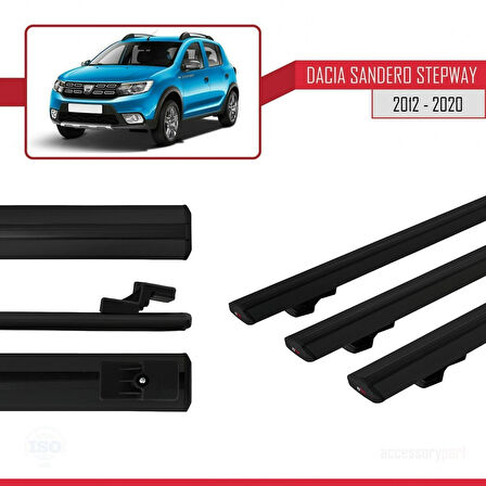Dacia Sandero Stepway 2 2012-2020 Arası ile Uyumlu BASIC Model Ara Atkı Tavan Barı Siyah 3 Adet