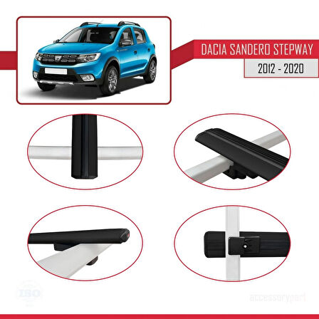 Dacia Sandero Stepway 2 2012-2020 Arası ile Uyumlu BASIC Model Ara Atkı Tavan Barı Siyah 3 Adet