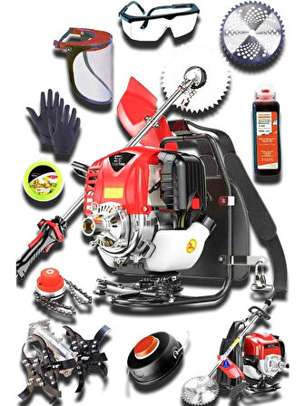 Usa Çelik Piston 20HP-X Benzinli Çapalı Sırt Tipi Çim Çalı Ot Biçme Tırpan Makinesi