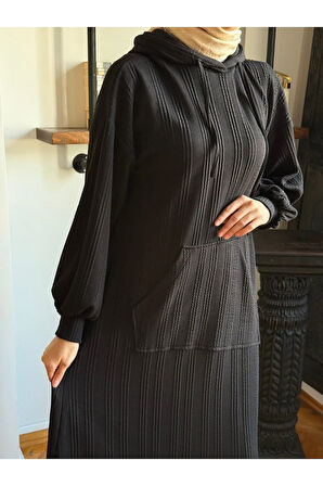 Kapüşonlu Cepli Örme Elbise 2401 NAVRA |