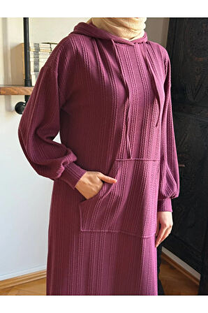 Kapüşonlu Cepli Örme Elbise 2401 NAVRA |