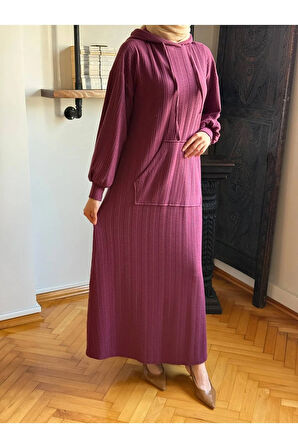 Kapüşonlu Cepli Örme Elbise 2401 NAVRA |