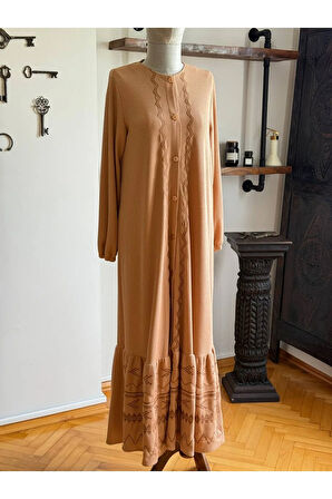 Boy Düğmeli Nakışlı Örme Elbise 2406 NAVRA |