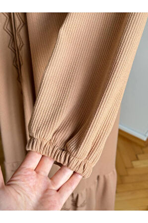 Boy Düğmeli Nakışlı Örme Elbise 2406 NAVRA |