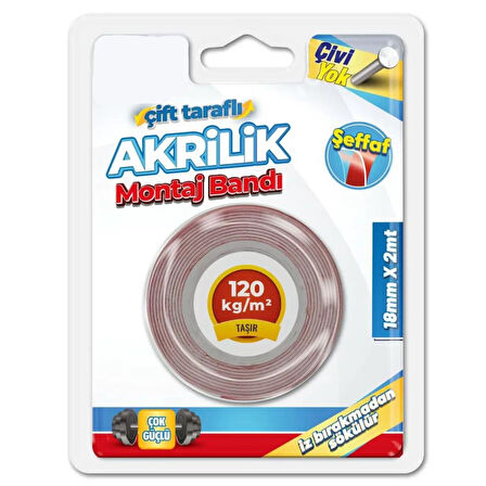 Çift Taraflı Akrilik Bant 120 kg 18mmx2m