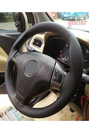 Fiat Fiorino Uyumlu Deri Dikmeli Direksiyon Kılıfı Siyah Deri Bej Ipli
