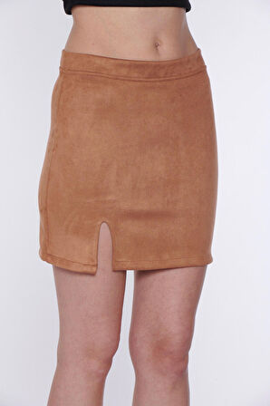 Süet Yırtmaç Detaylı Mini Etek | 40