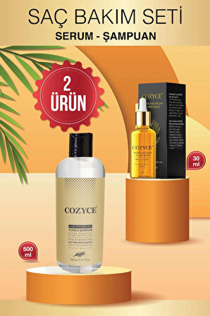 Cozyce Çam Terebentin Kepek Önleyici Tuzsuz Şampuan 500 ML+Serum Keratin&Argan Yağlı Saç Dökülmesi 30 ML