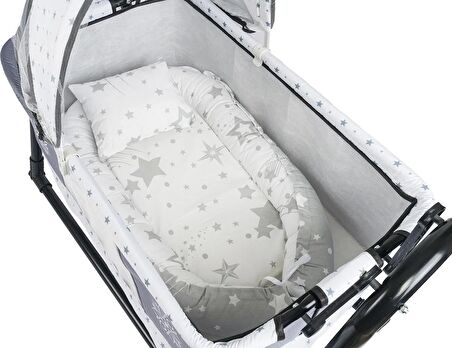 Btrend Babynest Yatak Ve Yastık+ Cep Hediyeli Sallanır Sepet Beşik Bebek Beşiği Hamak 2 li Set Gri