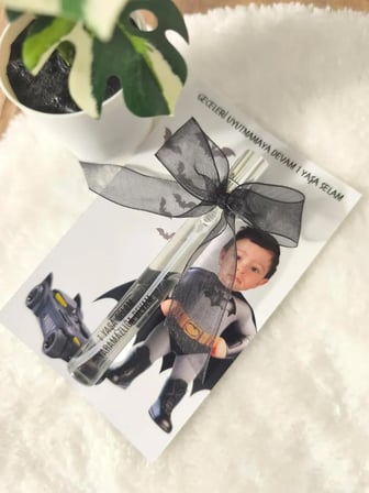 Pamuğum Atelier Kişiye Özel Fotoğraflı Yarasa Adam 10 ml Sprey Kolonyalı Doğum Günü Hediyeliği (35 Adet)