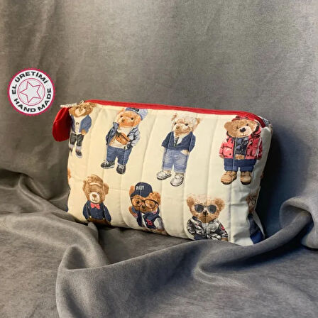 Uretti - Petek 7523 - El Yapımı Teddy Bear Temalı Çok Amaçlı Portföy Çanta