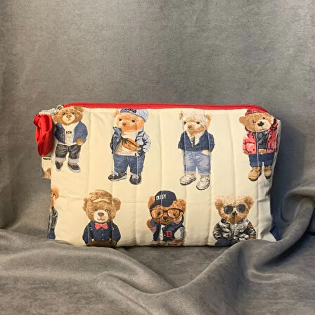 Uretti - Petek 7523 - El Yapımı Teddy Bear Temalı Çok Amaçlı Portföy Çanta