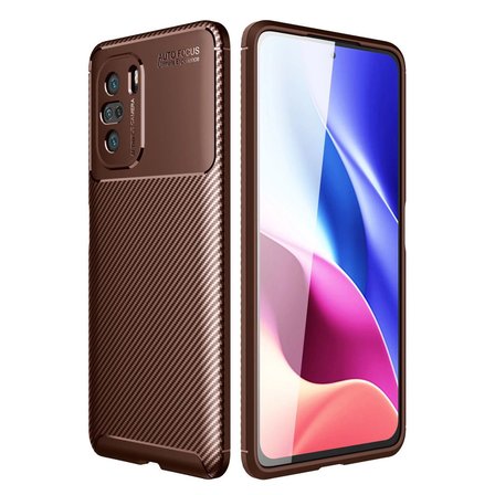 Xiaomi Poco F3 Kılıf Auto Focus Karbon Kapak - Kahverengi