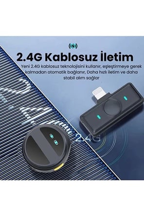 2 Adet Profesyonel Kablosuz Yaka Mikrofonu Lighting Uyumlu Manyetik Klipsli