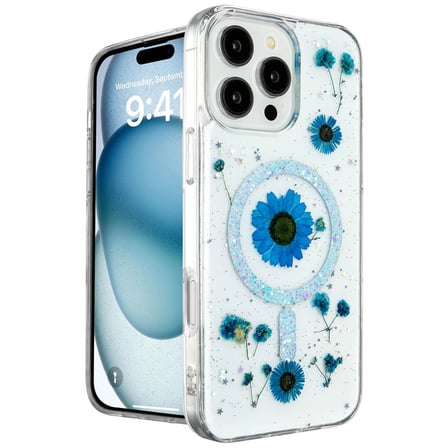 Apple İphone 16 Pro Max Kılıf Daisy Simli Magsafe Kapak - Mavi