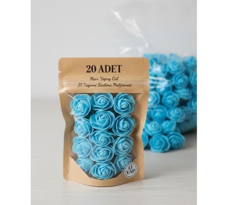 20 Adet Mavi Yapay Yumuşak Dokulu Gül - 3.5 cm Küçük Gül Başları - Nikah Şekeri, Bebek Şekeri, El Sanatları ve Kendin Yap (DIY) Süsleme Malzemesi