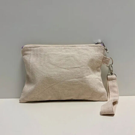 Uretti - Semiha 5931 - Çiçek Desenli  El Boyama Kadın Clutch -Krem