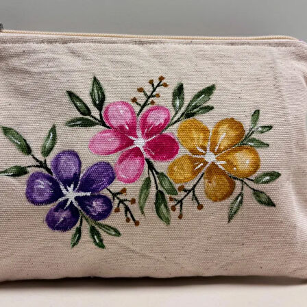 Uretti - Semiha 5931 - Çiçek Desenli  El Boyama Kadın Clutch -Krem