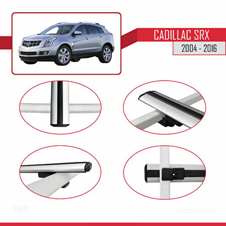 Cadillac SRX 2004-2016 Arası ile Uyumlu BASIC Model Ara Atkı Tavan Barı Gri 2 Adet