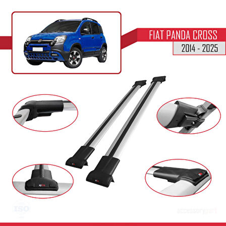 Fiat Panda Cross 2014 ve Sonrası ile Uyumlu FLY Model Ara Atkı Tavan Barı Gri 2 Adet