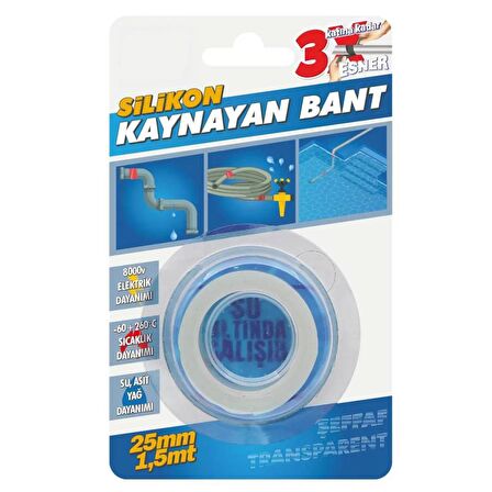 Kendinden Kaynayan Su Geçirmez Silikon Bant Şeffaf 25mm x 1,5mt 