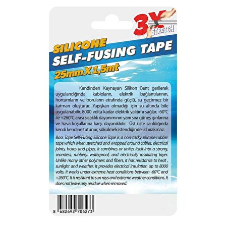 Kendinden Kaynayan Su Geçirmez Silikon Bant Şeffaf 25mm x 1,5mt 